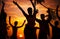 Silhouettes of Diverse Multiethnic People Partying