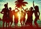 Silhouettes of Diverse Multiethnic People Partying