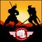 Silhouettes Duel of two samurai - Samurai Warriors With Katana Sword - MMA Mixed Martial Art