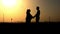Silhouettes of Egyptian couples are on the road holding hand at sunset