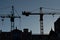 Silhouettes of elevating cranes