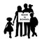 Silhouettes family holding Back to School banner.