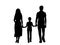 Silhouettes father mother and son from back walking forward holding hands