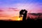 Silhouettes of father and son sunset background