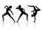 Silhouettes of females in modern dance poses
