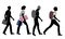 Silhouettes of four teenage boys going to school