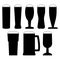 Silhouettes of full beer mugs and glasses. Set of vector illustrations and icons.