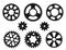 Silhouettes of the gear wheels, vector icons set