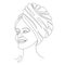 Silhouettes of a girl's head in a turban, a scarf, a towel. Woman face in modern one line style. Solid line