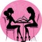 Silhouettes girls in beauty salon