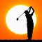 Silhouettes golfer with sunset
