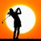 Silhouettes golfer with sunset