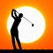 Silhouettes golfers with sunset