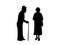 Silhouettes of grandfather talking with grandmother