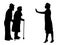 Silhouettes of grandparents and doctor showing stop gesture