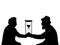 Silhouettes of grandparents holding hourglass time symbol