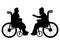 Silhouettes of grandparents in wheelchair and grandmothers in wheelchair