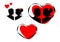 Silhouettes of groom and bride in heart. Icons set. Vector