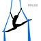 Silhouettes of a gymnast in the aerial silks. Air gymnastics concept