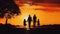 Silhouettes of happy family on the beach before sunset created with generative AI technology