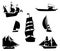 Silhouettes of historic sailing ships