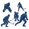 Silhouettes ice hockey players: defenders, forwards and goalkeeper.