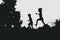 Silhouettes of kids jumping from a sand cliff at the beach