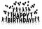 Silhouettes letters and children with balloons happy birthday