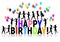 Silhouettes letters children colored balloons of happy birthday