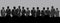 Silhouettes of many business people group are meeting on grey background, flat line vector and illustration.