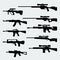 Silhouettes of modern assault and sniper rifles