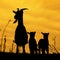 Silhouettes of mother and baby goats on yellow