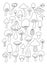 Silhouettes of mushrooms of various types and shapes on a white background. Hand-drawn. All objects are separated