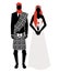 Silhouettes of newlyweds couple wearing wedding clothes Scottish style.
