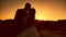 Silhouettes newlyweds of lovers men and women stand face to face on the background of sunset outdoors sky