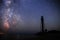 Silhouettes of the Old Lighthouse sandy beach and ocean against the background of the starry sky