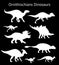 Silhouettes of ornithischian dinosaurs. Set. Side view. Monochrome vector illustration of white stencils of dinosaurs