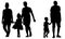 Silhouettes of parents holding kids hands