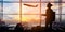 Silhouettes passenger airport. Airline travel concept