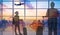 Silhouettes passenger airport terminal. Airline travel concept