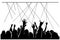 Silhouettes of people, the audience at the concert. Crowd of fans in front of the stage. Vector illustration