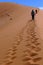 Silhouettes of people on the crest of a sand dune in Sosusvlei, Namibia