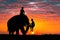 Silhouettes of people and elephants