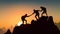 Silhouettes people helping other hiker climbing. Generative ai design