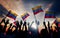 Silhouettes of People Holding Flag of Colombia