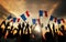 Silhouettes of People Holding the Flag of France