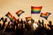 Silhouettes of People Holding Gay Pride Symbol FLag