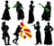 Silhouettes of people in medieval costumes