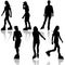 Silhouettes of people rollerskating. Vector