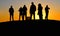 Silhouettes of people on warm colorful sunset in Belgrade, Serbia